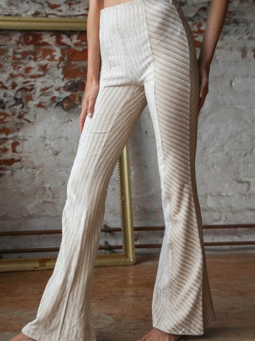 Free People Slim Pull-On Velvet Flare Pants - Size M